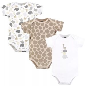 0-3 M set of 3 Infant Boy or Girl Cotton Bodysuits Safari Animal Print Friends